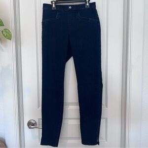 HUE Studio Denim Jegging Leggings S Dark Blue Elastic Waist Slit Ankle Soft Knit